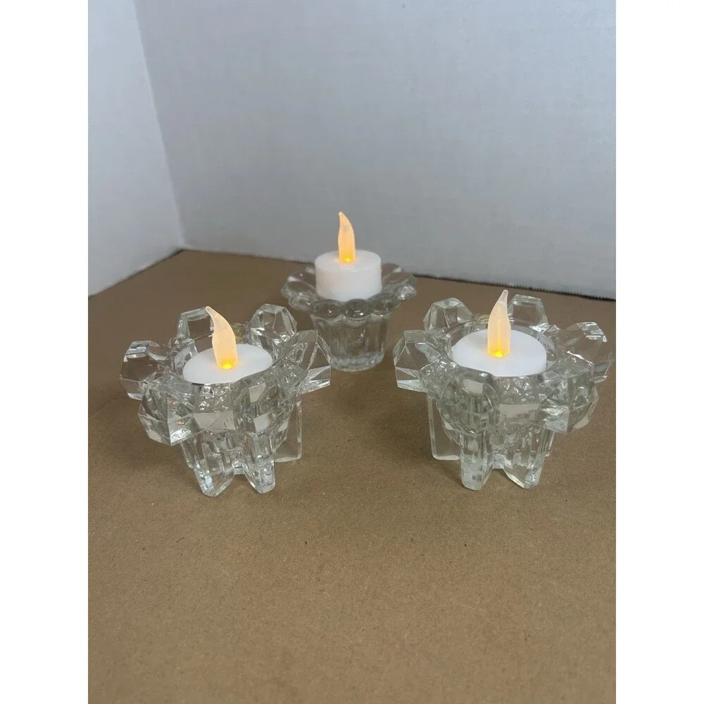 Vintage Heavy Clear Glass Candle Holders Set of 3 – Germany – Taper Stick Style